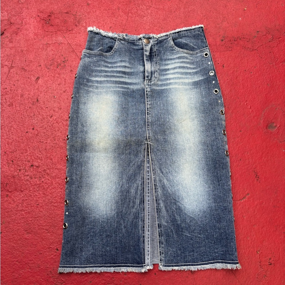 Charlotte Russe Denim Midi Skirt with Button Accents